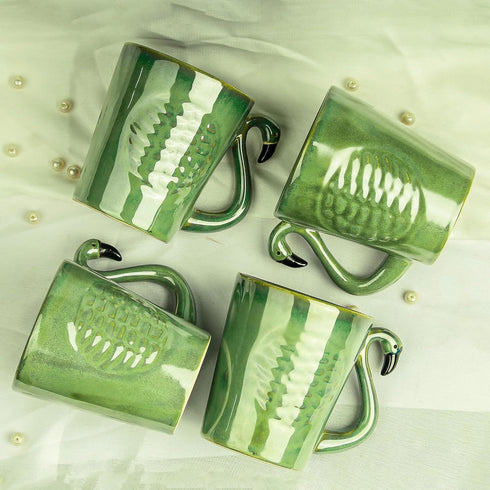 Pottery Green Flamingo Coffee Mug (Set of 4) - The Earth Store - Mug Set